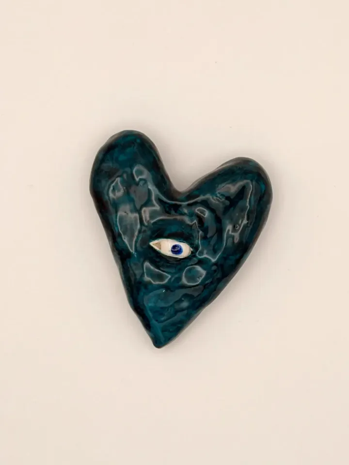 Heart shape pin with one eye blue (#7) by Mademoiselle Pippa